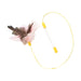 Cat toy with 6" clear rod, 25" silky cord in yellow with a feather fluff of various types and colors.
